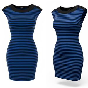 Spense Women’s Black and Blue Striped Mind Dress Size 10 Y2K,Preppy, 90s